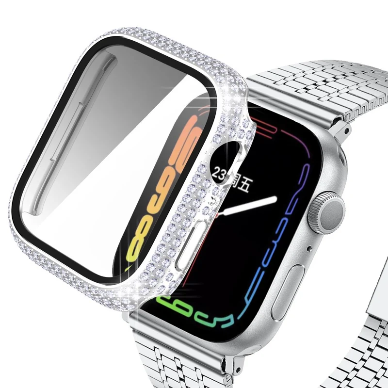 Mega Stylisch Apple Watch Series 7 41mm Hülle mit Displayschutz in Plastik und Strass