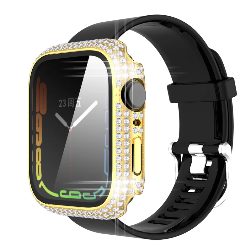 Mega Stylisch Apple Watch Series 7 41mm Hülle mit Displayschutz in Plastik und Strass