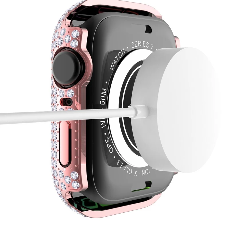 Mega Stylisch Apple Watch Series 7 41mm Hülle mit Displayschutz in Plastik und Strass