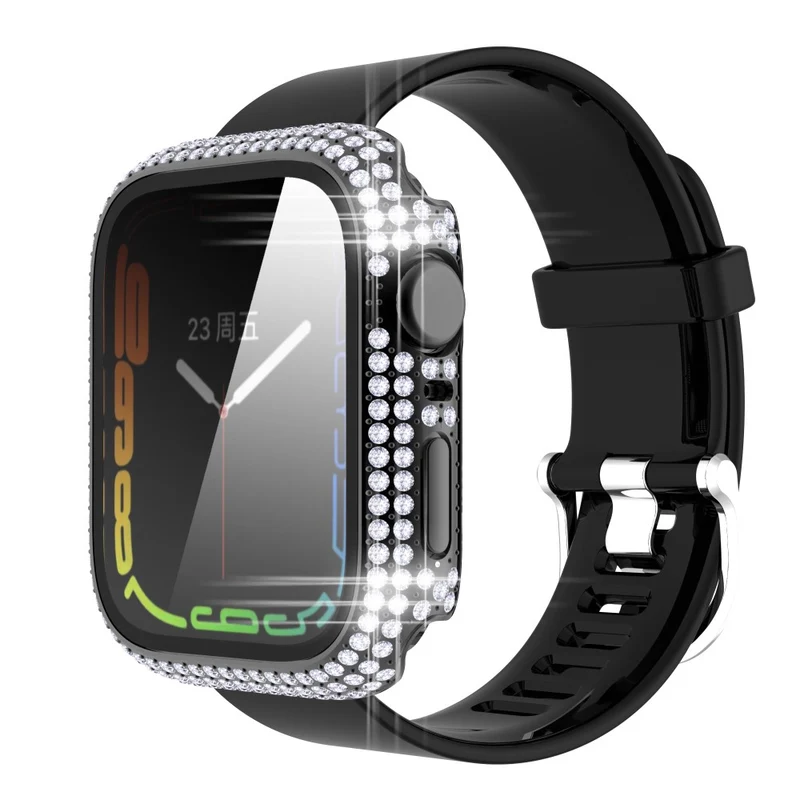 Mega Stylisch Apple Watch Series 7 41mm Hülle mit Displayschutz in Plastik und Strass