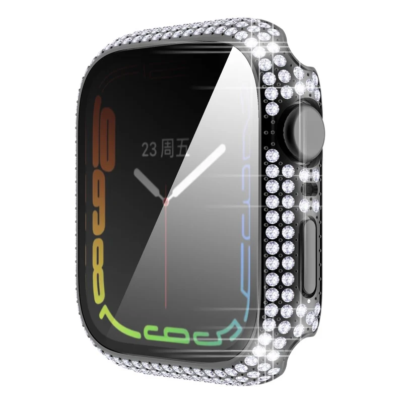 Mega Stylisch Apple Watch Series 7 41mm Hülle mit Displayschutz in Plastik und Strass