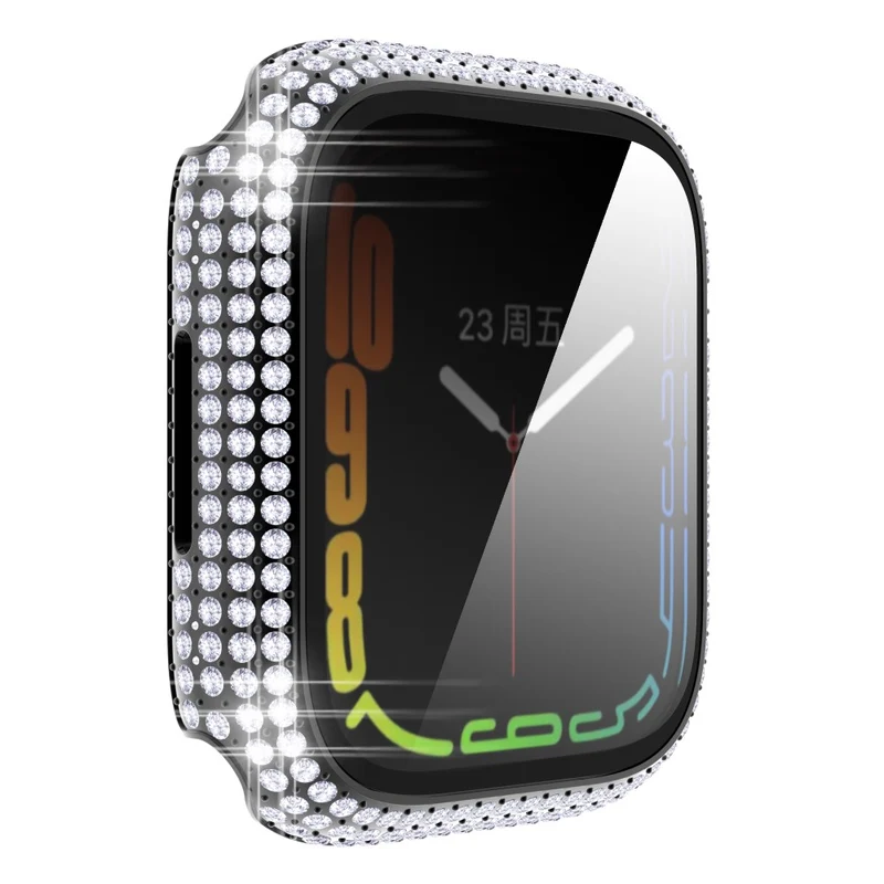 Mega Stylisch Apple Watch Series 7 41mm Hülle mit Displayschutz in Plastik und Strass