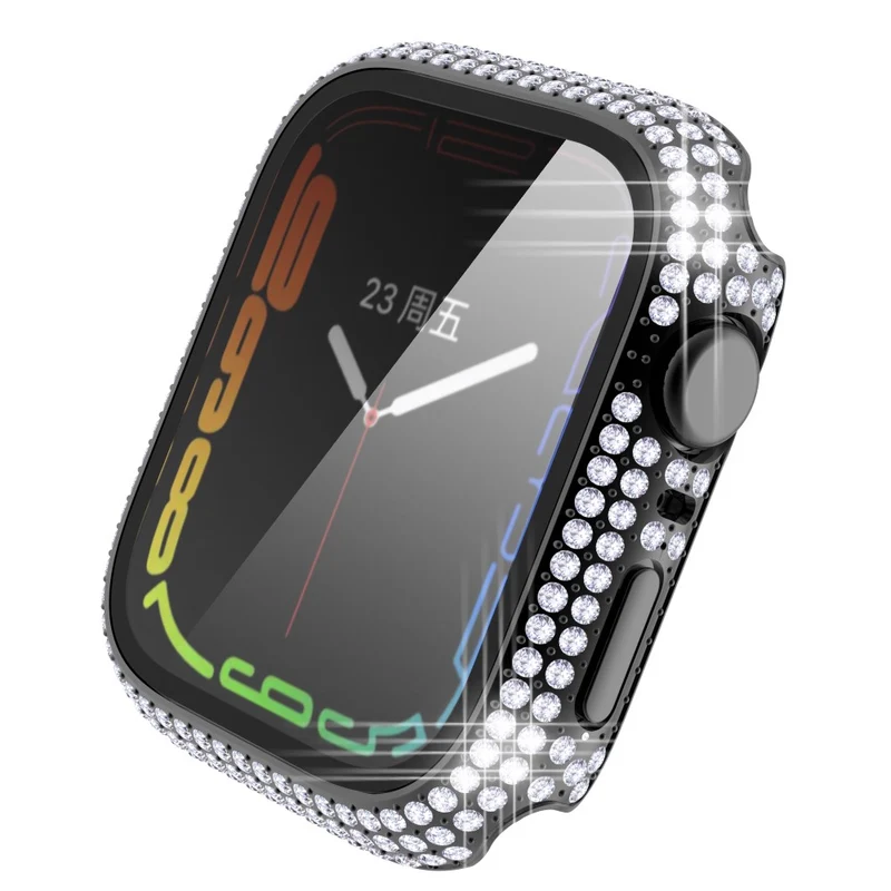 Mega Stylisch Apple Watch Series 7 41mm Hülle mit Displayschutz in Plastik und Strass