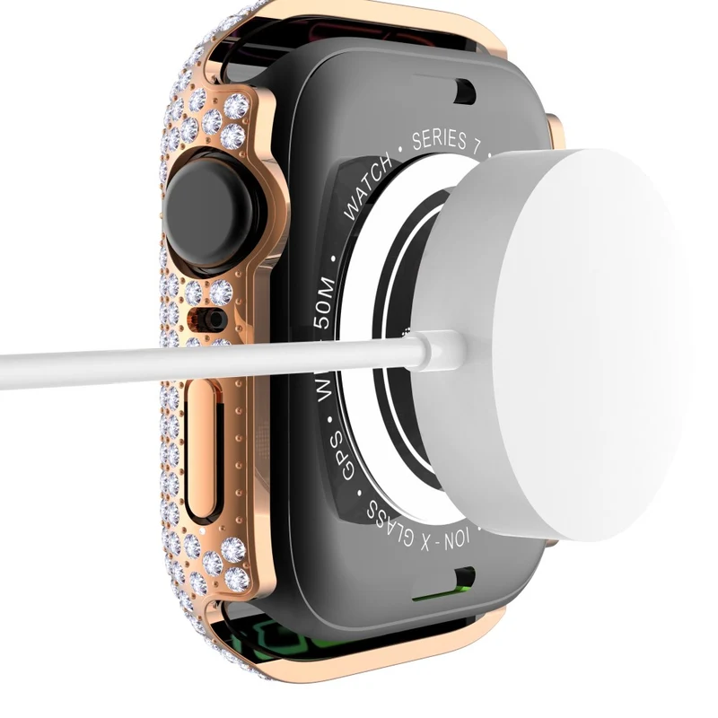 Mega Stylisch Apple Watch Series 7 41mm Hülle mit Displayschutz in Plastik und Strass