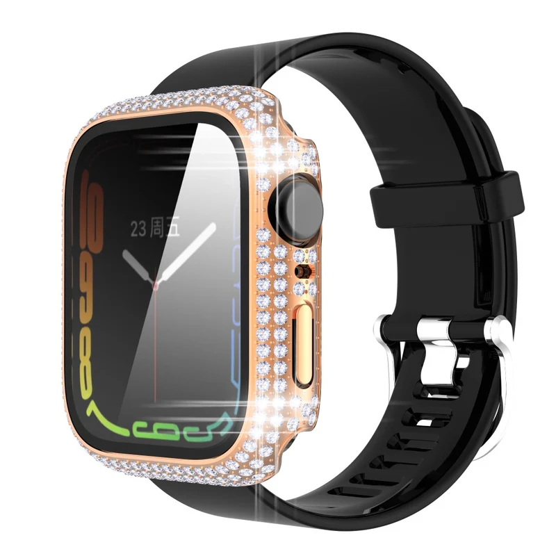Mega Stylisch Apple Watch Series 7 41mm Hülle mit Displayschutz in Plastik und Strass
