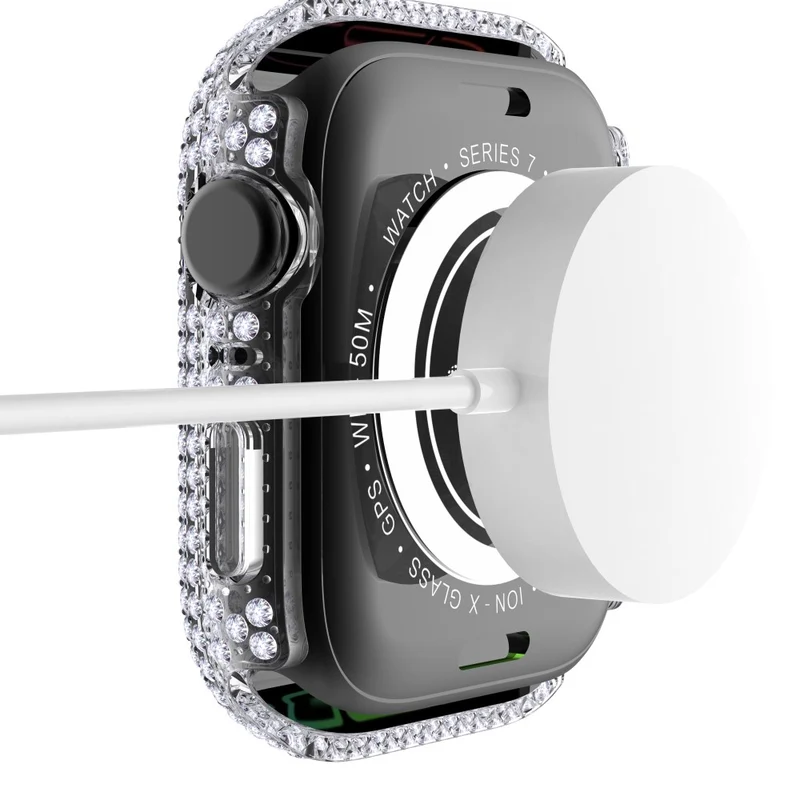 Mega Stylisch Apple Watch Series 7 41mm Hülle mit Displayschutz in Plastik und Strass