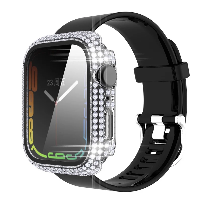 Mega Stylisch Apple Watch Series 7 41mm Hülle mit Displayschutz in Plastik und Strass