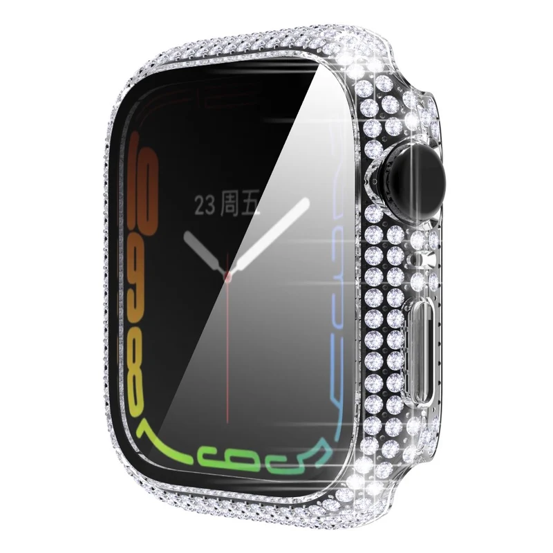 Mega Stylisch Apple Watch Series 7 41mm Hülle mit Displayschutz in Plastik und Strass