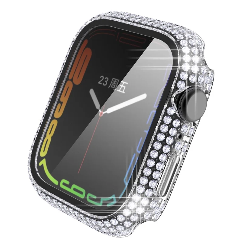 Mega Stylisch Apple Watch Series 7 41mm Hülle mit Displayschutz in Plastik und Strass