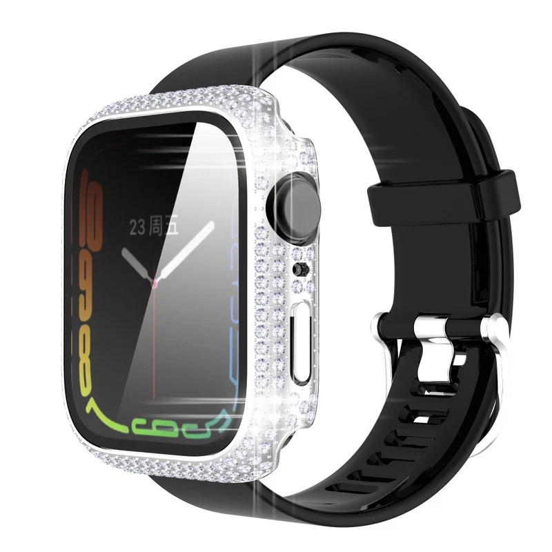 Mega Stylisch Apple Watch Series 7 41mm Hülle mit Displayschutz in Plastik und Strass