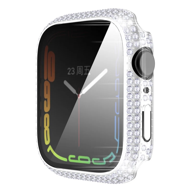 Mega Stylisch Apple Watch Series 7 41mm Hülle mit Displayschutz in Plastik und Strass
