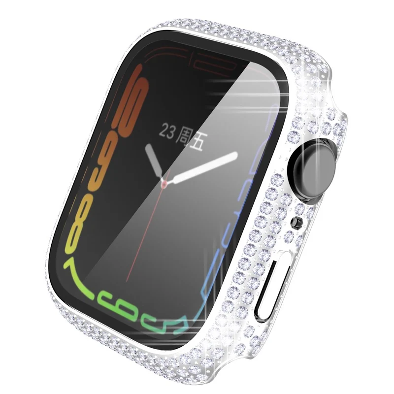 Mega Stylisch Apple Watch Series 7 41mm Hülle mit Displayschutz in Plastik und Strass