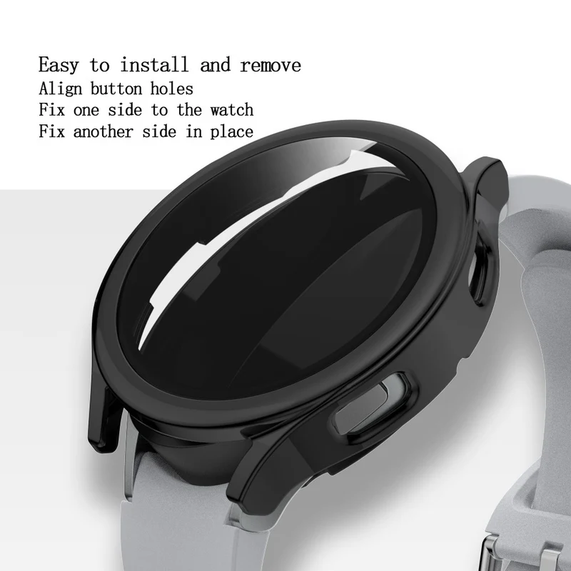 Super Schön Samsung Galaxy Watch 4 (44mm) Hülle mit Displayschutz in Plastik und Gehärtetes Glas
