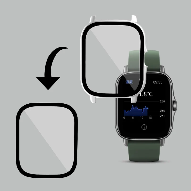 Großartig Amazfit GTS 2 Hülle mit Displayschutz in Plastik und Gehärtetes Glas