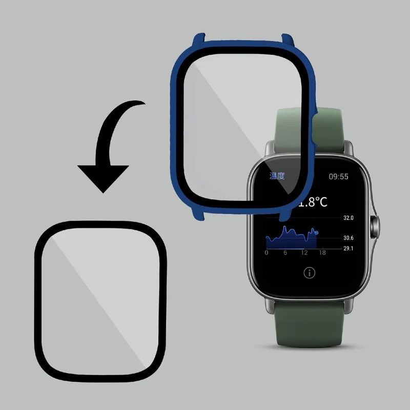 Großartig Amazfit GTS 2 Hülle mit Displayschutz in Plastik und Gehärtetes Glas