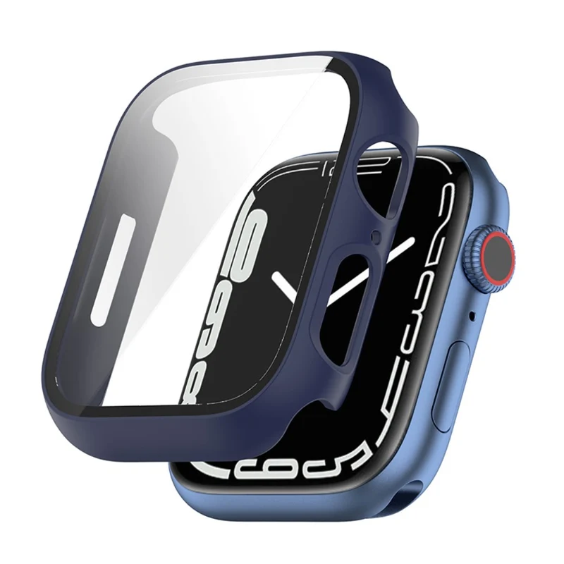 Stilvoll Apple Watch Series 7 45mm Hülle mit Displayschutz in Plastik und Gehärtetes Glas
