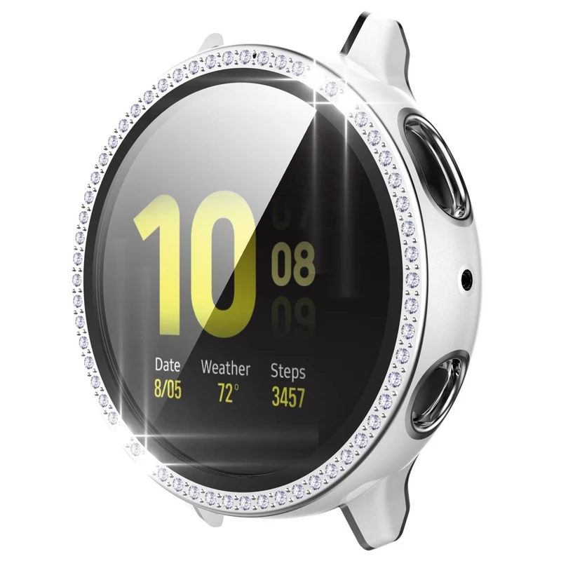 Stilvoll Samsung Galaxy Watch Active 2 - 44mm Hülle mit Displayschutz in Plastik, Strass und Gehärtetes Glas