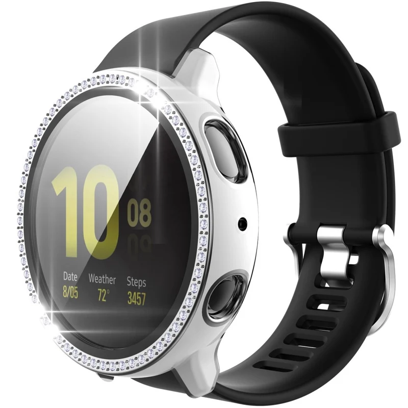Stilvoll Samsung Galaxy Watch Active 2 - 44mm Hülle mit Displayschutz in Plastik, Strass und Gehärtetes Glas