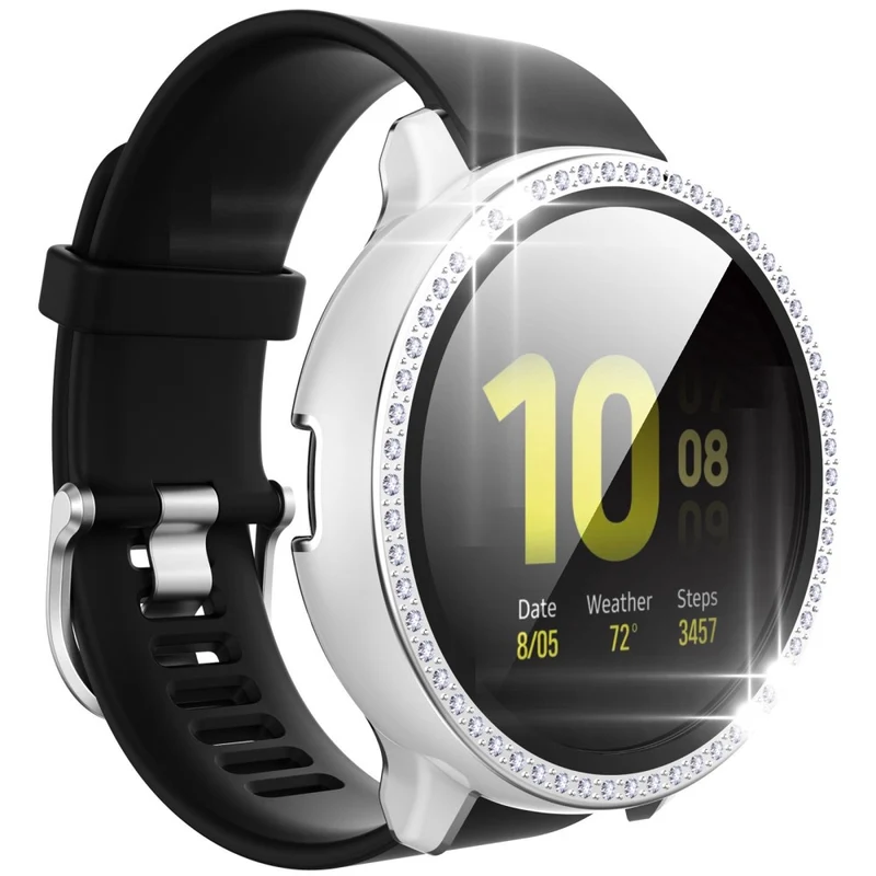 Stilvoll Samsung Galaxy Watch Active 2 - 44mm Hülle mit Displayschutz in Plastik, Strass und Gehärtetes Glas