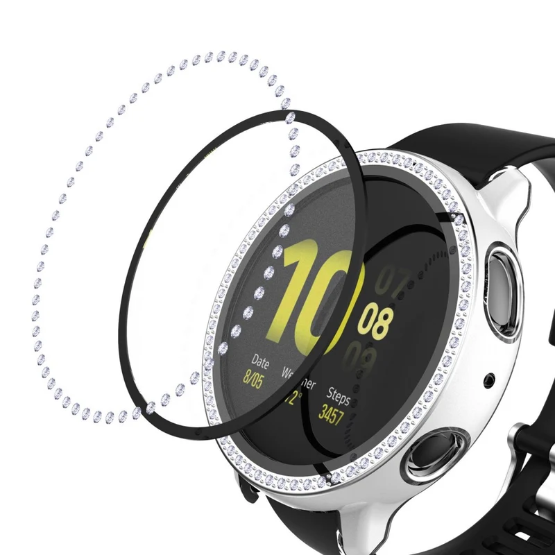 Stilvoll Samsung Galaxy Watch Active 2 - 44mm Hülle mit Displayschutz in Plastik, Strass und Gehärtetes Glas