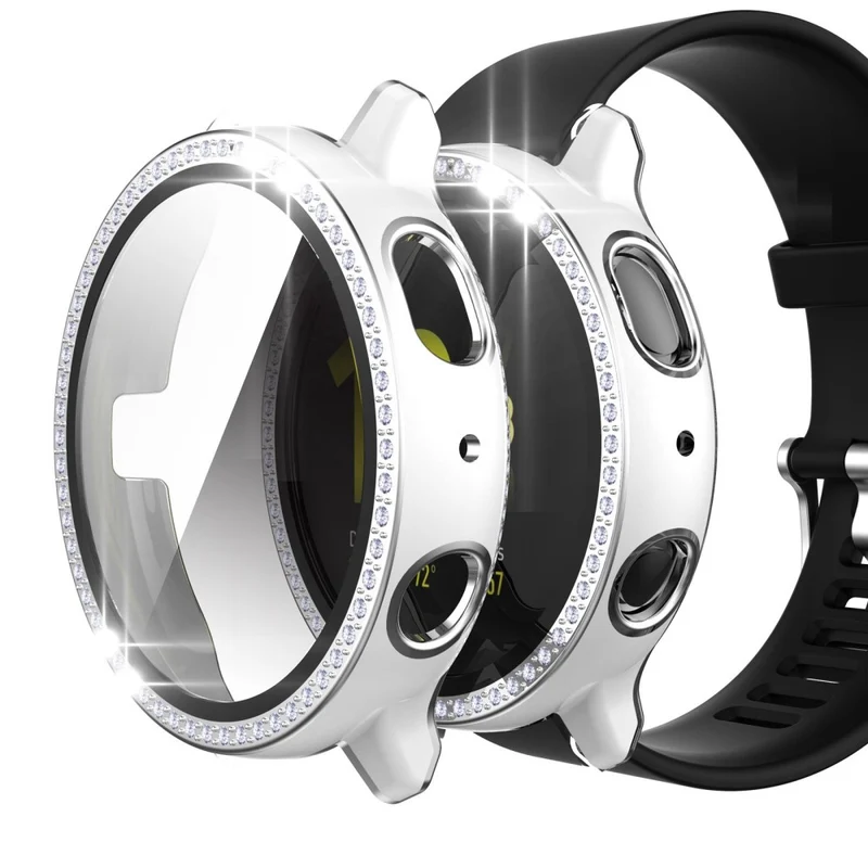 Stilvoll Samsung Galaxy Watch Active 2 - 44mm Hülle mit Displayschutz in Plastik, Strass und Gehärtetes Glas