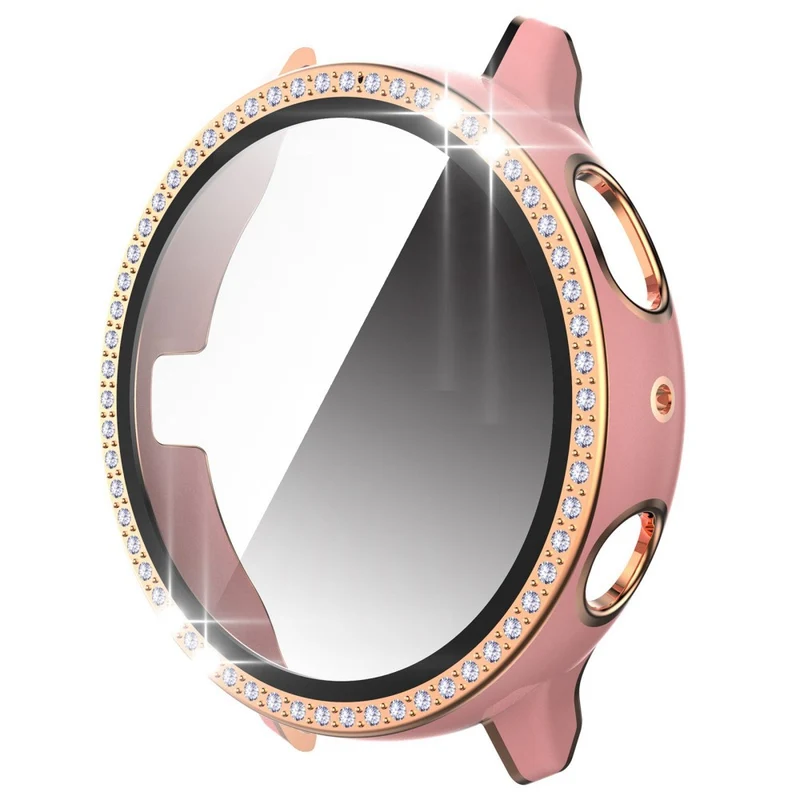 Stilvoll Samsung Galaxy Watch Active 2 - 44mm Hülle mit Displayschutz in Plastik, Strass und Gehärtetes Glas