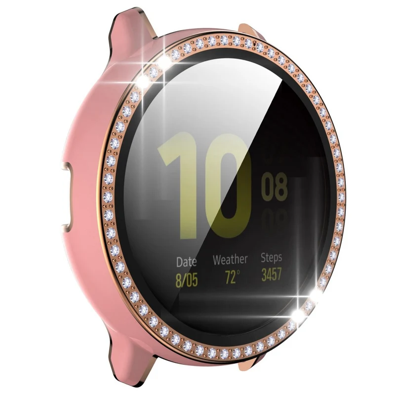 Stilvoll Samsung Galaxy Watch Active 2 - 44mm Hülle mit Displayschutz in Plastik, Strass und Gehärtetes Glas