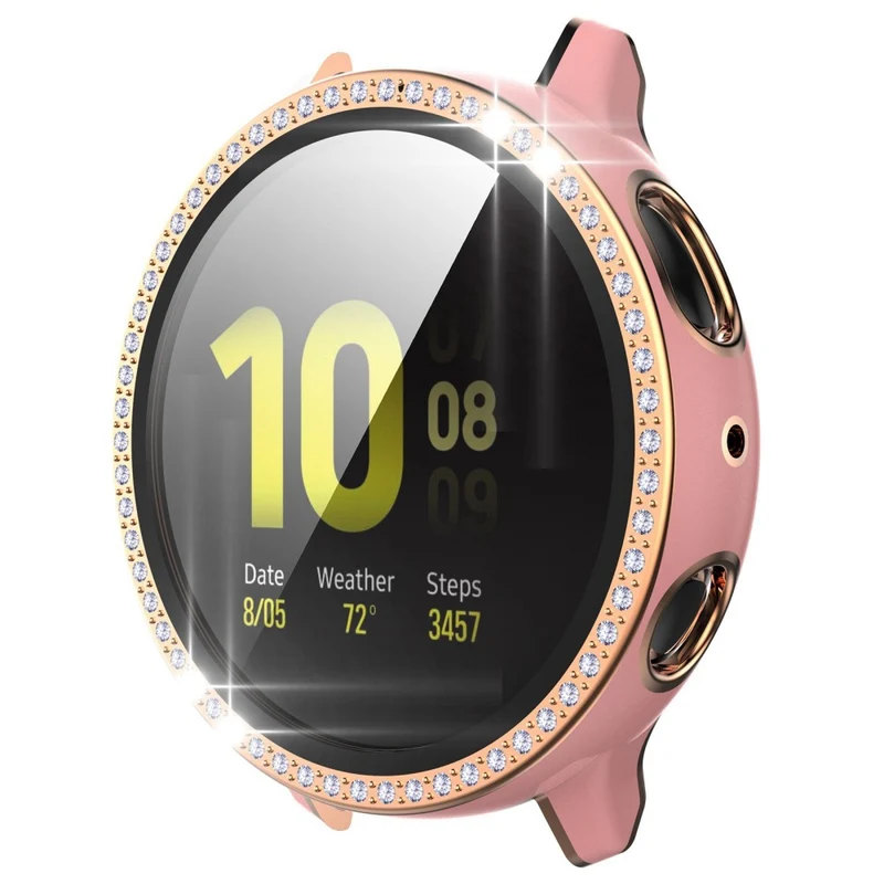 Stilvoll Samsung Galaxy Watch Active 2 - 44mm Hülle mit Displayschutz in Plastik, Strass und Gehärtetes Glas