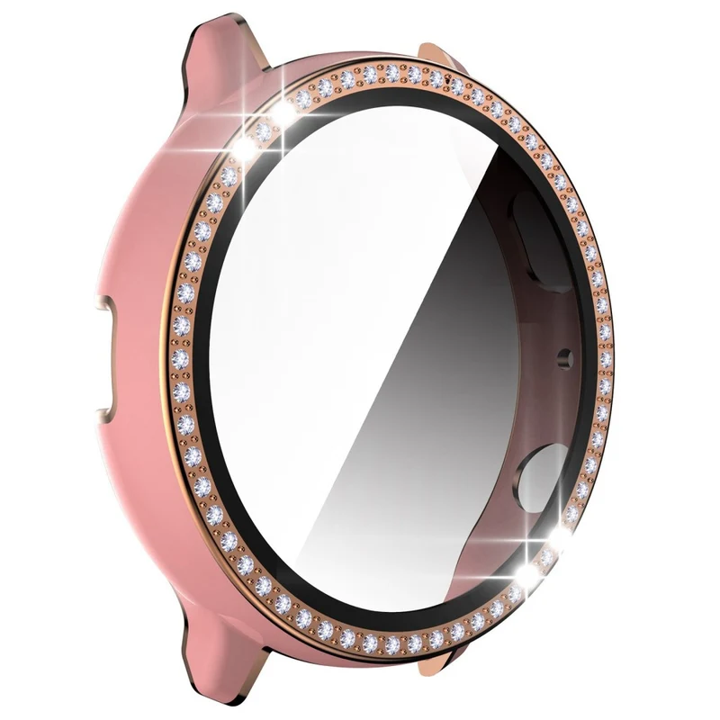 Stilvoll Samsung Galaxy Watch Active 2 - 44mm Hülle mit Displayschutz in Plastik, Strass und Gehärtetes Glas