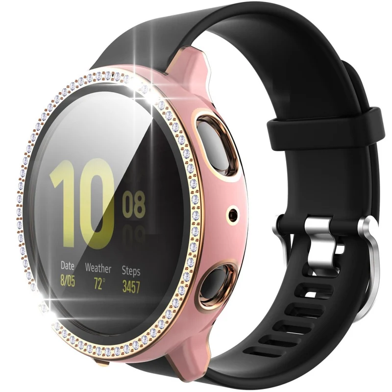 Stilvoll Samsung Galaxy Watch Active 2 - 44mm Hülle mit Displayschutz in Plastik, Strass und Gehärtetes Glas