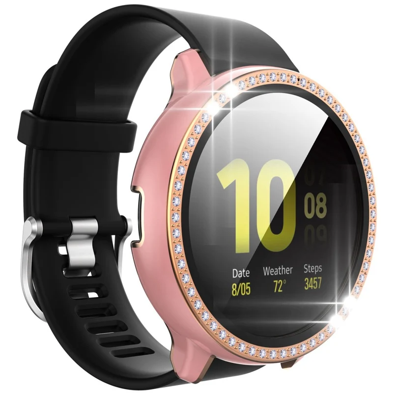 Stilvoll Samsung Galaxy Watch Active 2 - 44mm Hülle mit Displayschutz in Plastik, Strass und Gehärtetes Glas