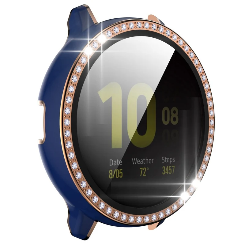 Stilvoll Samsung Galaxy Watch Active 2 - 44mm Hülle mit Displayschutz in Plastik, Strass und Gehärtetes Glas