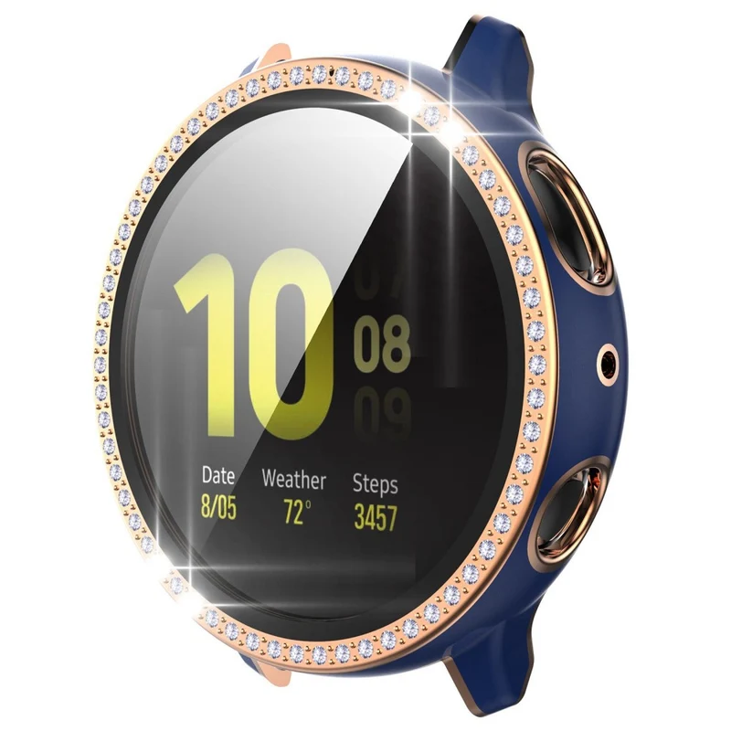 Stilvoll Samsung Galaxy Watch Active 2 - 44mm Hülle mit Displayschutz in Plastik, Strass und Gehärtetes Glas
