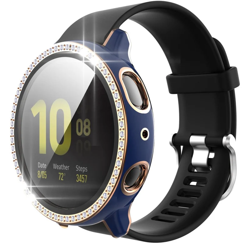 Stilvoll Samsung Galaxy Watch Active 2 - 44mm Hülle mit Displayschutz in Plastik, Strass und Gehärtetes Glas
