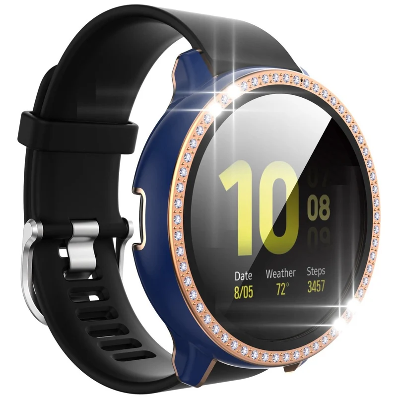 Stilvoll Samsung Galaxy Watch Active 2 - 44mm Hülle mit Displayschutz in Plastik, Strass und Gehärtetes Glas