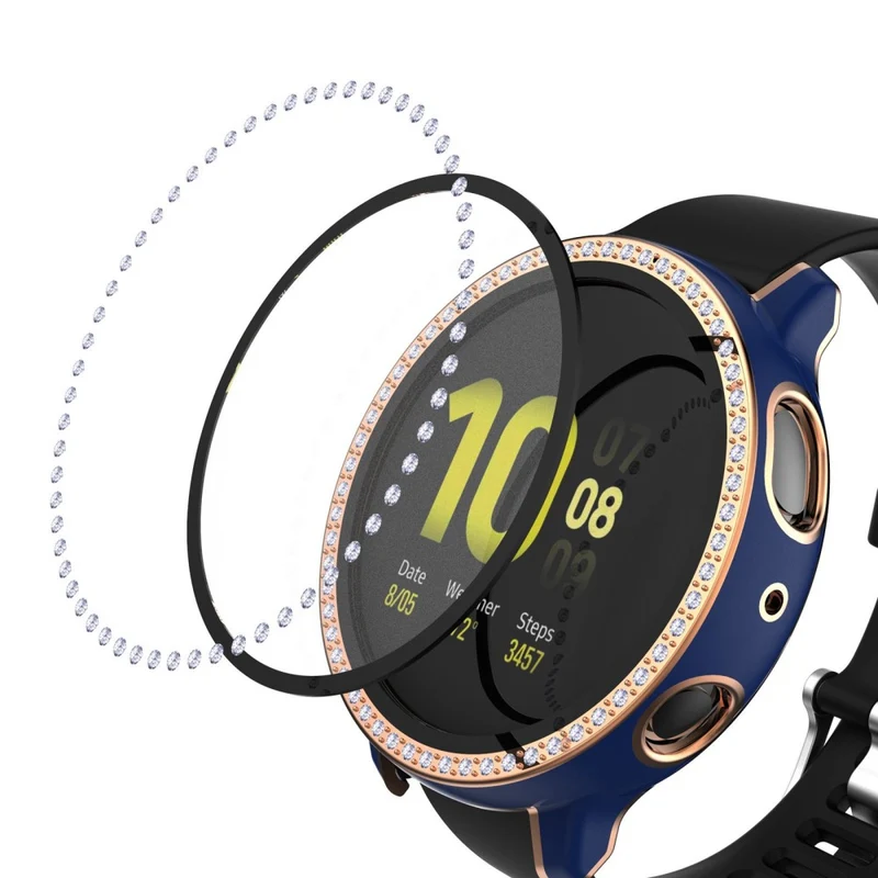 Stilvoll Samsung Galaxy Watch Active 2 - 44mm Hülle mit Displayschutz in Plastik, Strass und Gehärtetes Glas