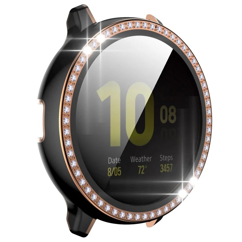 Stilvoll Samsung Galaxy Watch Active 2 - 44mm Hülle mit Displayschutz in Plastik, Strass und Gehärtetes Glas