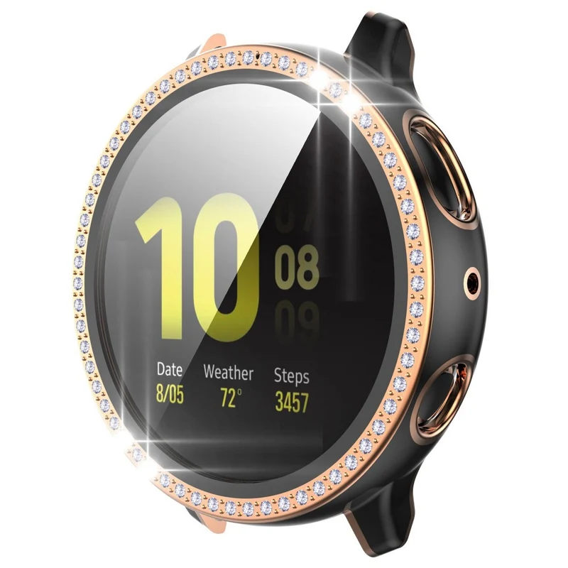 Stilvoll Samsung Galaxy Watch Active 2 - 44mm Hülle mit Displayschutz in Plastik, Strass und Gehärtetes Glas