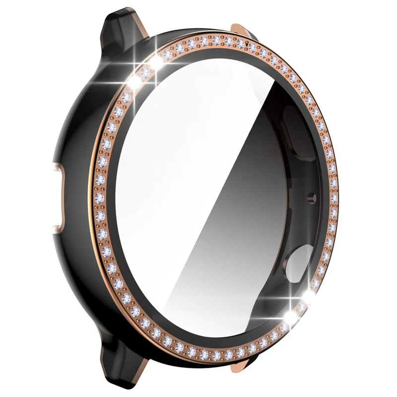 Stilvoll Samsung Galaxy Watch Active 2 - 44mm Hülle mit Displayschutz in Plastik, Strass und Gehärtetes Glas