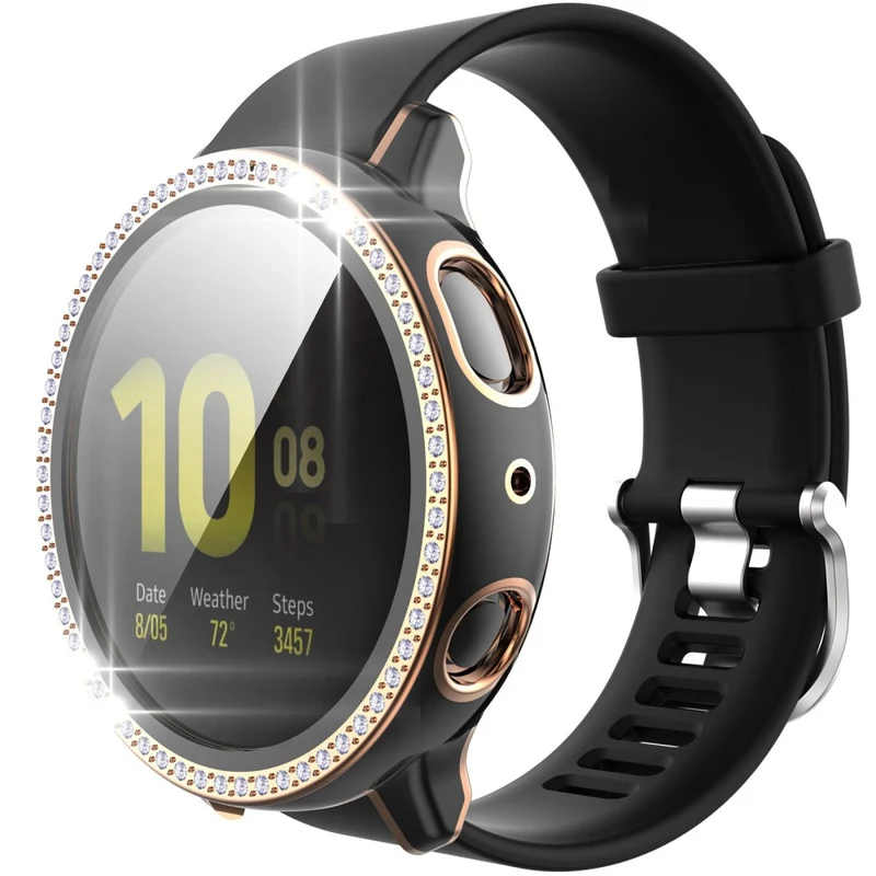Stilvoll Samsung Galaxy Watch Active 2 - 44mm Hülle mit Displayschutz in Plastik, Strass und Gehärtetes Glas