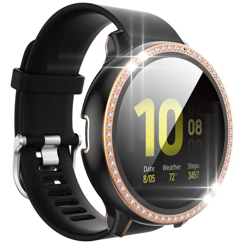 Stilvoll Samsung Galaxy Watch Active 2 - 44mm Hülle mit Displayschutz in Plastik, Strass und Gehärtetes Glas