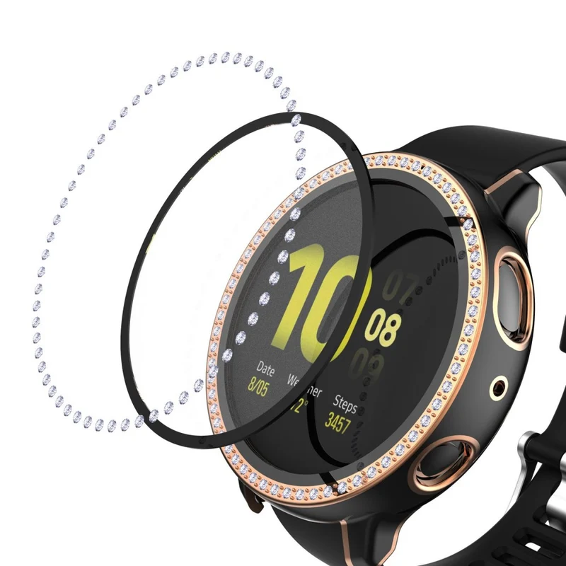 Stilvoll Samsung Galaxy Watch Active 2 - 44mm Hülle mit Displayschutz in Plastik, Strass und Gehärtetes Glas
