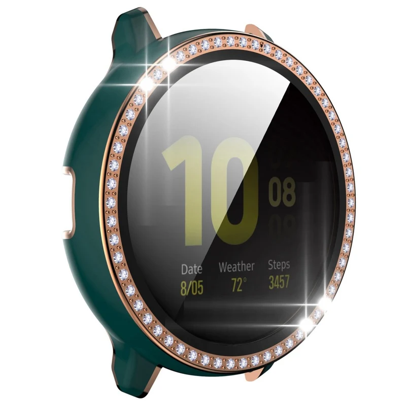Stilvoll Samsung Galaxy Watch Active 2 - 44mm Hülle mit Displayschutz in Plastik, Strass und Gehärtetes Glas