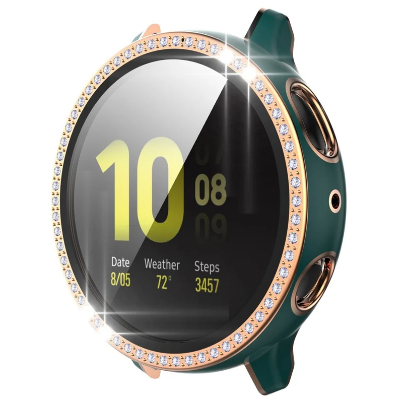 Stilvoll Samsung Galaxy Watch Active 2 - 44mm Hülle mit Displayschutz in Plastik, Strass und Gehärtetes Glas
