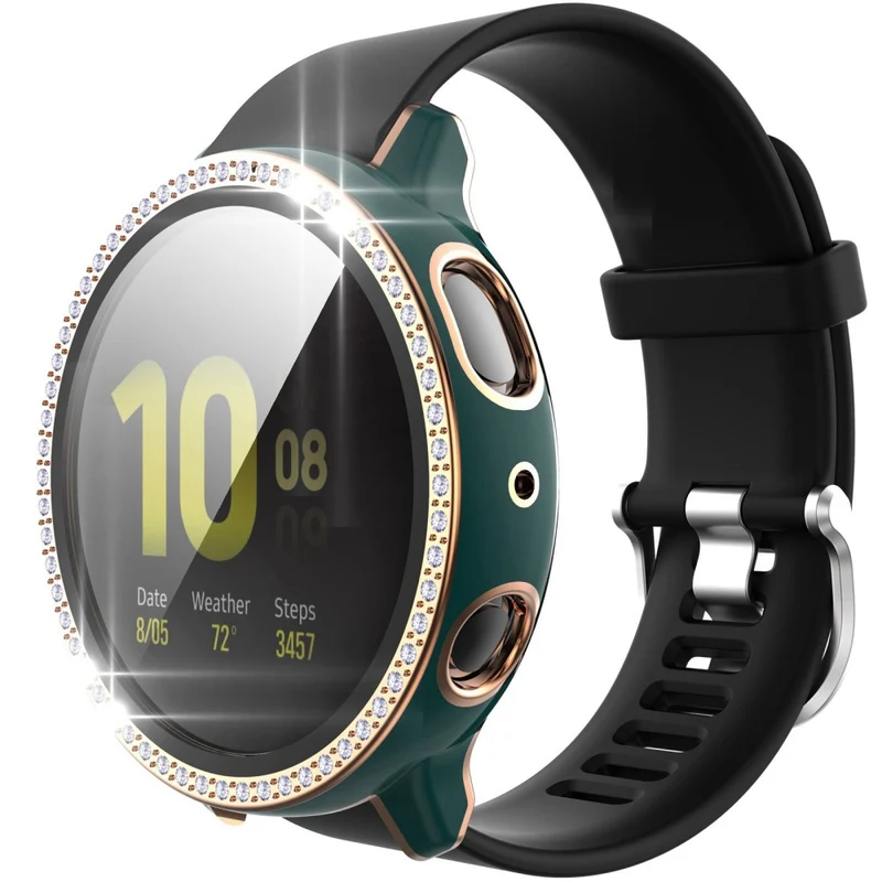 Stilvoll Samsung Galaxy Watch Active 2 - 44mm Hülle mit Displayschutz in Plastik, Strass und Gehärtetes Glas
