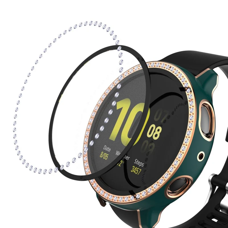 Stilvoll Samsung Galaxy Watch Active 2 - 44mm Hülle mit Displayschutz in Plastik, Strass und Gehärtetes Glas