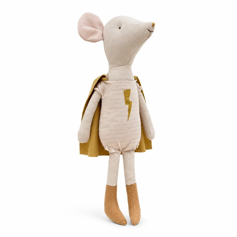 Handgefertigte Baumwolle Maus Puppe mit gehäkeltem Blumenkleid