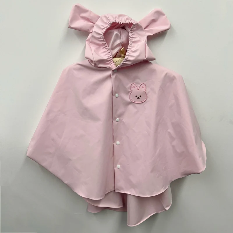 Wasserdichter Kinder Regenponcho mit Kapuze und Hasenohr-Design mit Druckknopfverschluss