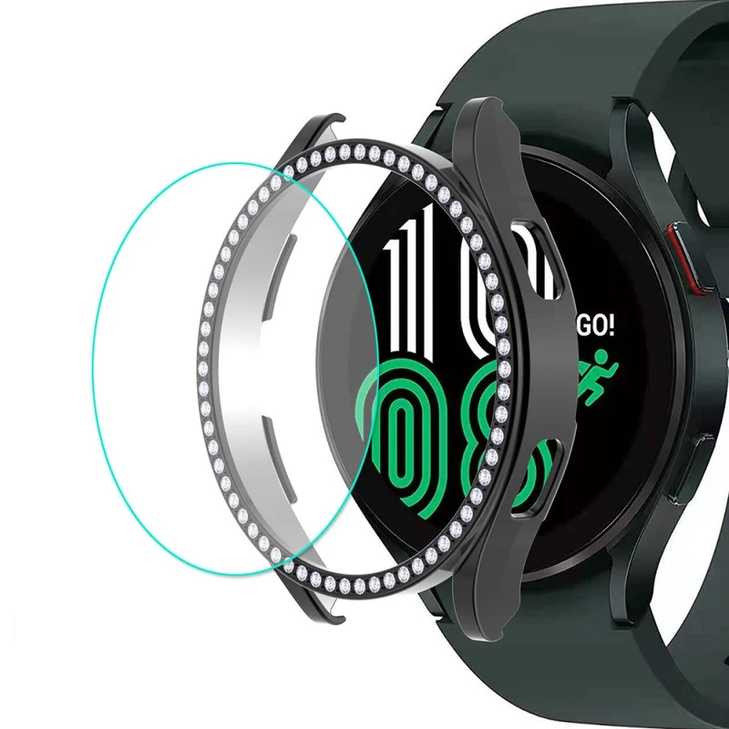 Schützend Samsung Galaxy Watch 4 (44mm) Hülle mit Displayschutz in Strass und Gehärtetes Glas