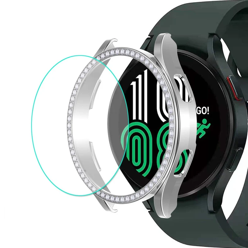 Schützend Samsung Galaxy Watch 4 (44mm) Hülle mit Displayschutz in Strass und Gehärtetes Glas